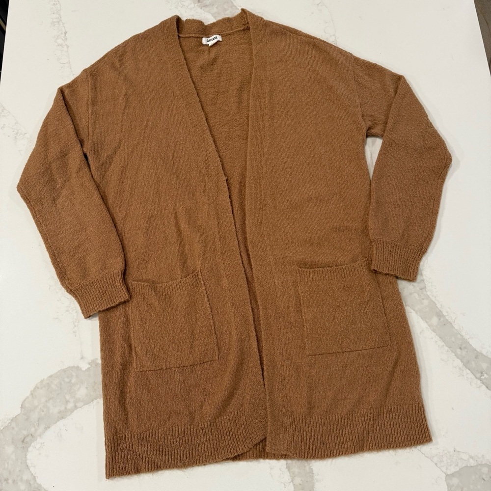 Garage Cozycore Open Front Long Duster Cardigan Sweater Womens Small CamelBrown